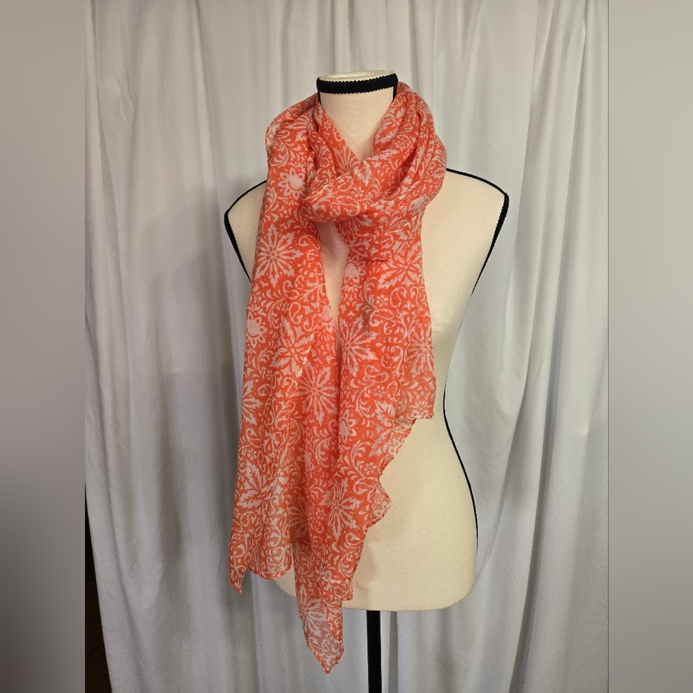 J. Crew Factory Coral/Orange Floral Trendy Scarf